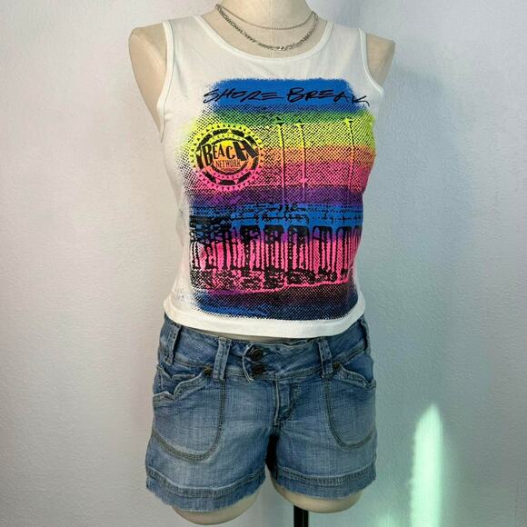 Vintage 90s Body Ragz "Shore Break" Cropped White Tank Top Size Small - Picture 1 of 8